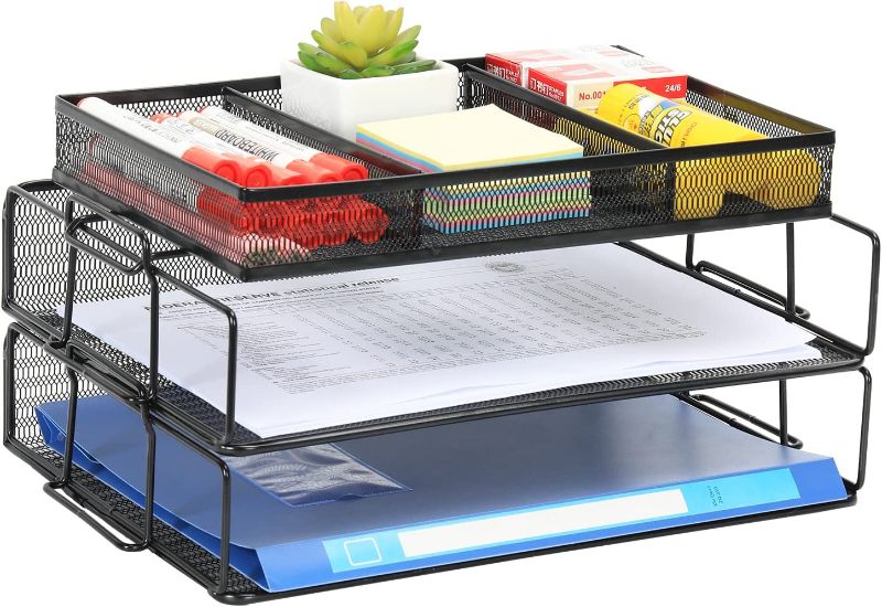 Photo 1 of PAG Letter Tray for Desk Stackable Mesh File Organizer Pencil Holder for Home Office, 3 Tier, Black  -- FACTORY SEALED-- 
