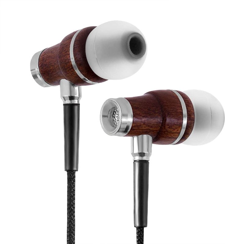 Photo 1 of Organic Artist XRG 5.0 Earbuds Headphones with Mic & Volume Control, Premium Hand-Made Genuine Wood Stereo Earphones, Balanced Bass, Noise-isolating (Dark Wood)  -- FACTORY SEALED --
