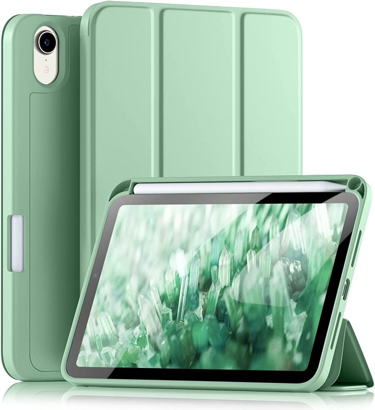 Photo 1 of Akkerds Compatible for iPad Mini 6 Case 2021 8.3 Inch with Pencil Holder, [Auto Wake/Sleep][Soft TPU Back], Trifold Stand Protective Cover Compatible for iPad Mini 6th Generation Case, Green

