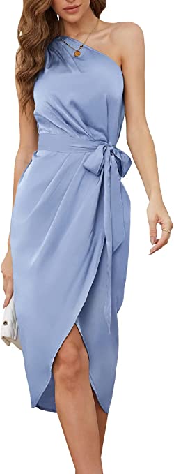 Photo 1 of Ailsi Women's One Shoulder Sleeveless Formal Ruched Cocktail Sexy Midi Dress with Belt size xl 
