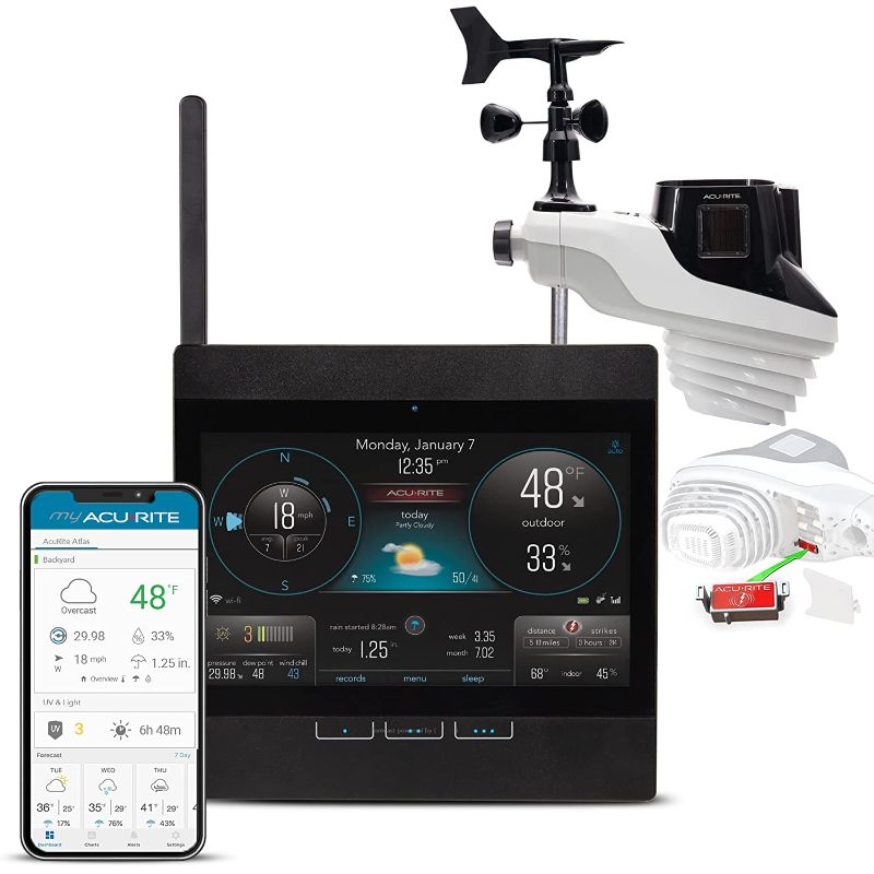 Photo 1 of AcuRite Atlas Professional Weather Station with Direct-to-Wi-Fi HD Display, Lightning Detection, Built-In Barometer, and Temperature, Humidity, Wind Speed/Direction and Rainfall Measurements (01001M)
