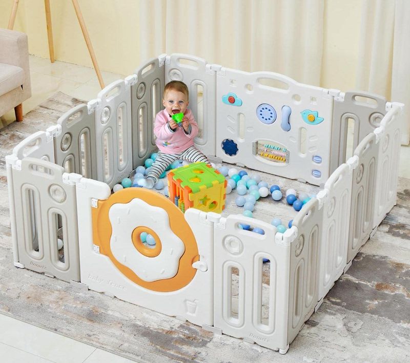 Photo 1 of Albott 14 Panels Donut Baby Playpen Safety Sturdy Kids Play Center Yard, Kids Activity Center for Indoor Outdoor Portable Baby Fence with Gate for Baby
