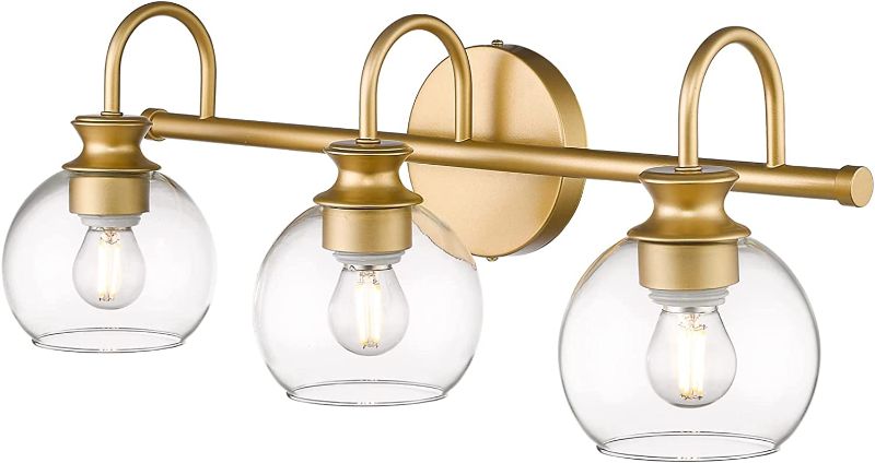 Photo 1 of HANASS Gold Bathroom Light Fixtures, 21 inch 3-Light Globe Bathroom Vanity Light with Glass Shade in Gold Finish, MBA1237