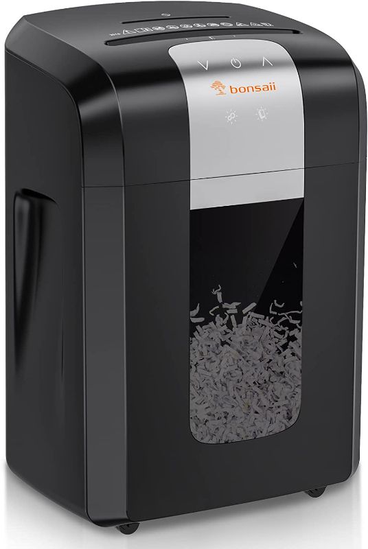 Photo 1 of Bonsaii Paper Shredder for Home Use,6-Sheet Crosscut Paper and Credit Card Shredder for Home Office,Home Shredder with Handle for Document,Mail,Staple,Clip-3.4 Gal Wastebasket(C237-B)