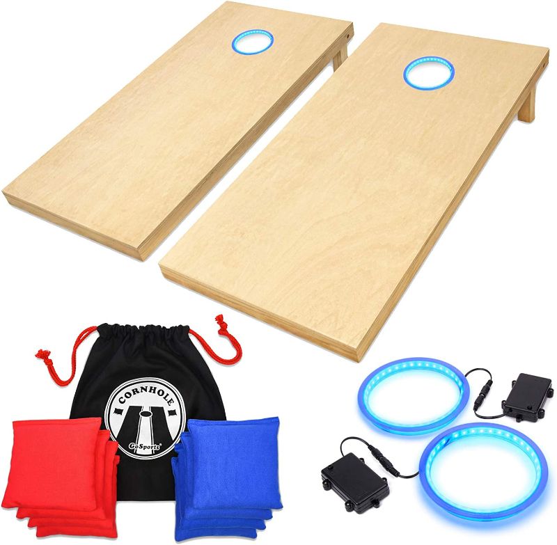 Photo 1 of 
GoSports Solid Wood Regulation Cornhole Sets with LED Light Kit Bundle Pack |