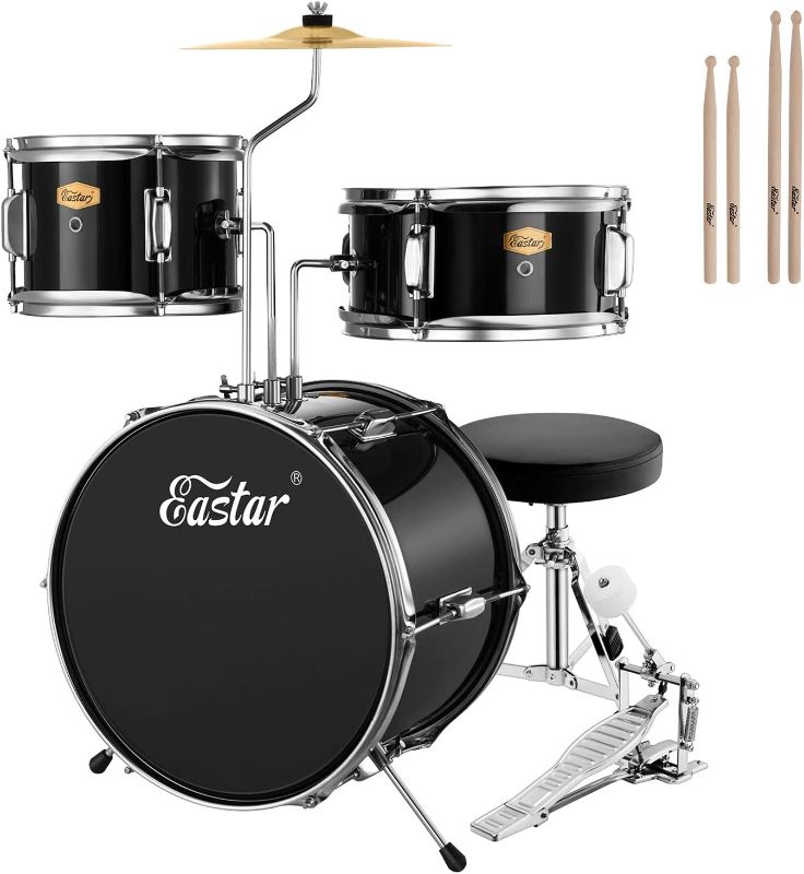 Photo 1 of 
Eastar Drum Set 14'' for Kids Beginners,3 Piece with Bass Tom Snare Drum,Adjustable Throne, Cymbal, Pedal & Two Pairs of Drumsticks, Metallic...