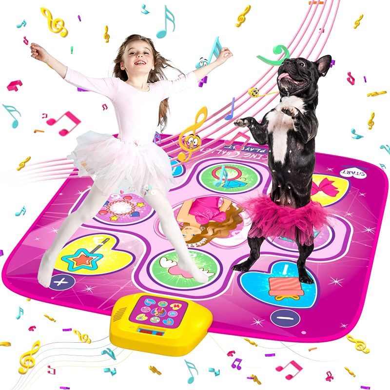 Photo 1 of HAHAMOKA Dance Mat for 3-10 Year Old Girls, Electonic Musical Dancing Play Pad with LED Light, 5 Game Modes, Built-in Music, Adjustable Volum, Christmas Birthday Gift for Aged 3 4 5 6 7+ Kids Toddlers
