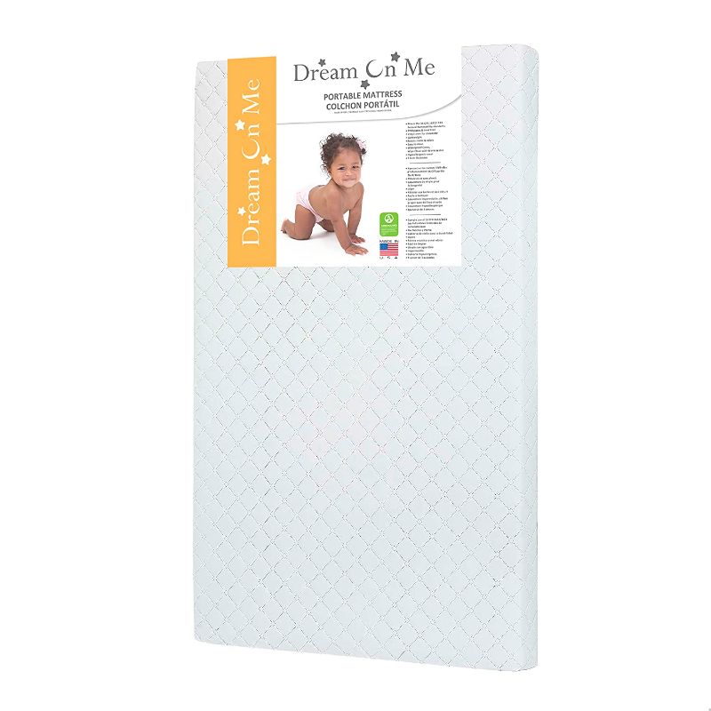 Photo 1 of Dream On Me Sunset 3” Extra Firm Fiber Portable Mini Crib Mattress, Greenguard Gold Certified, Waterproof Vinyl Cover, Baby Mattresses for Cribs, Fits Mini Crib and Portable Cribs