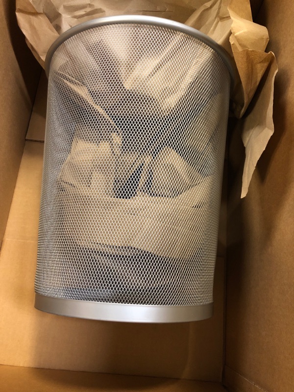 Photo 1 of 5 Gal. Round Mesh Trash Can in Silver