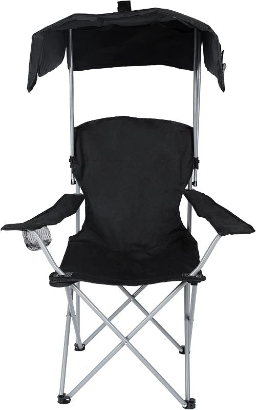 Photo 1 of YSSOA Canopy Lounge Chair with Sunshade for Camping, Hiking, Travel, and Other Outdoor Events, with Cup Holder, 21.6" x 21.6" x 36", Black, 1-Pack
