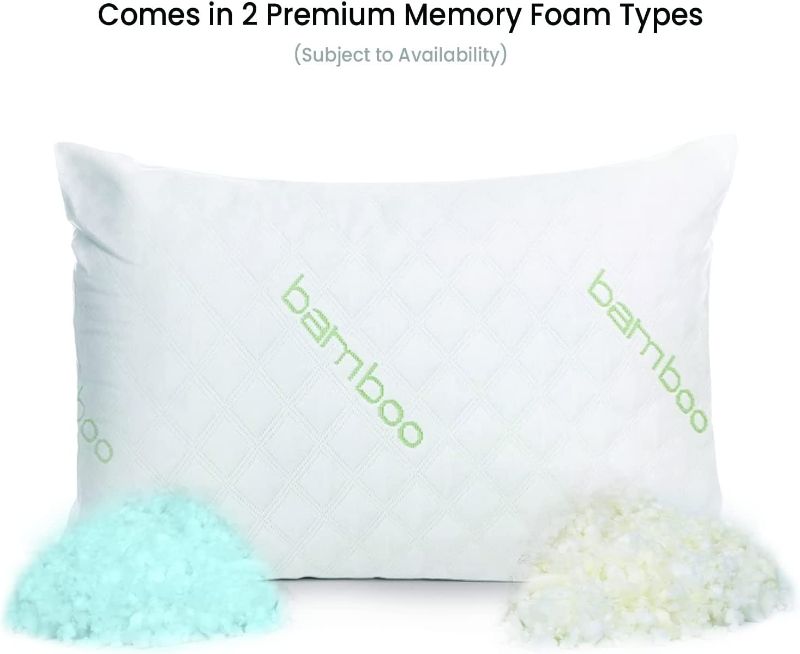 Photo 1 of  Soft Adjustable Shredded Memory Foam Neck Support Bed Pillow for Side, Back and Stomach Sleepers - Breathable Pillows for Sleeping with Washable Cover