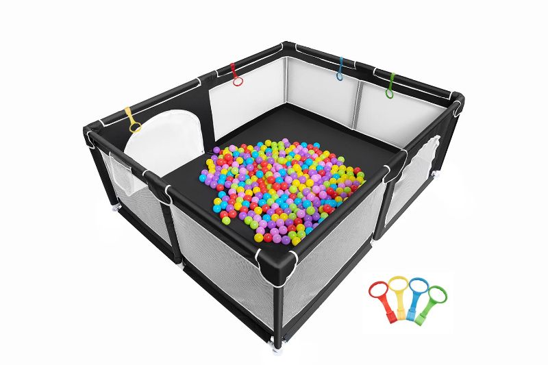 Photo 1 of Baby Extra Large Playpen & Playard for Toddlers, 70" x 60" (29+ sq. ft Space), Kids' Safety Activity Center, Large Ball Pit for Indoor & Outdoor, Anti-Fall Playpen for Infants (Black)
