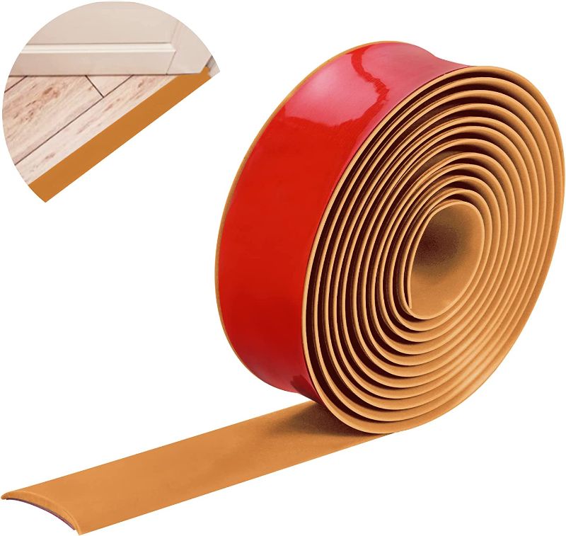 Photo 1 of 9.84Ft PVC Door Bar Floor Edge Trim, Light Brown Self Adhesive Transition Profile Floor Cover Strips Laminate Threshold Flat Divider Strip(118 Inch x 1.57 Inch Floor Strip)
