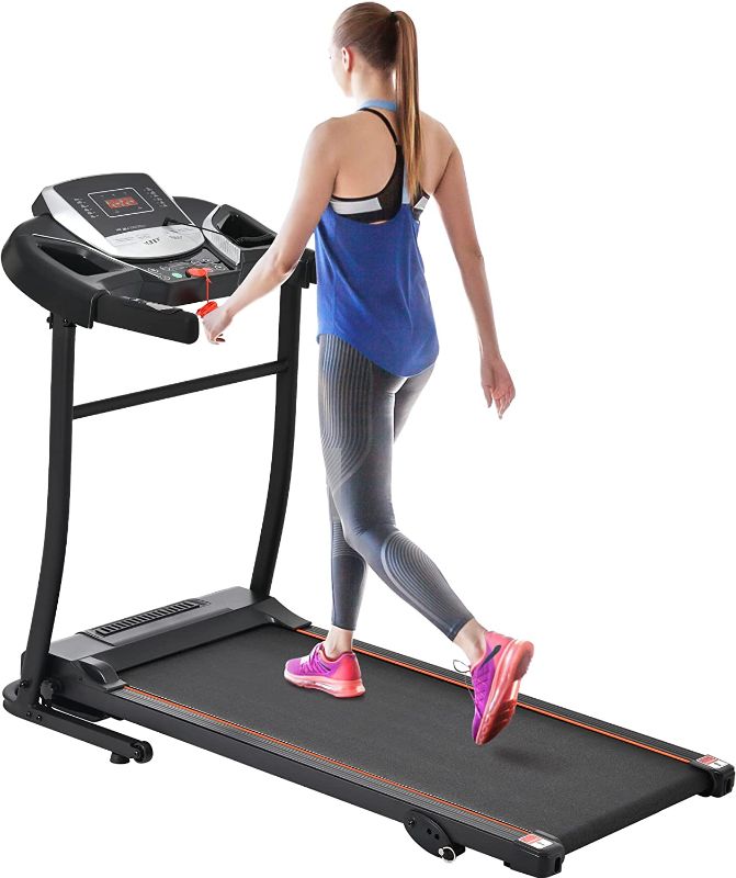 Photo 1 of Merax Electric Folding Treadmill – Easy Assembly Fitness Motorized Running Jogging Machine with Speakers for Home Use, 12 Preset Programs
