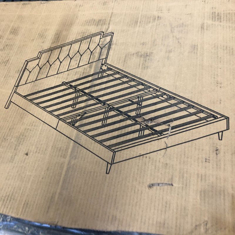 Photo 1 of AGARTT Upholstered Platform Queen Size Bed Frame with Headboard Premium Stable Steel Slat Support No Box Spring Required Graphite

