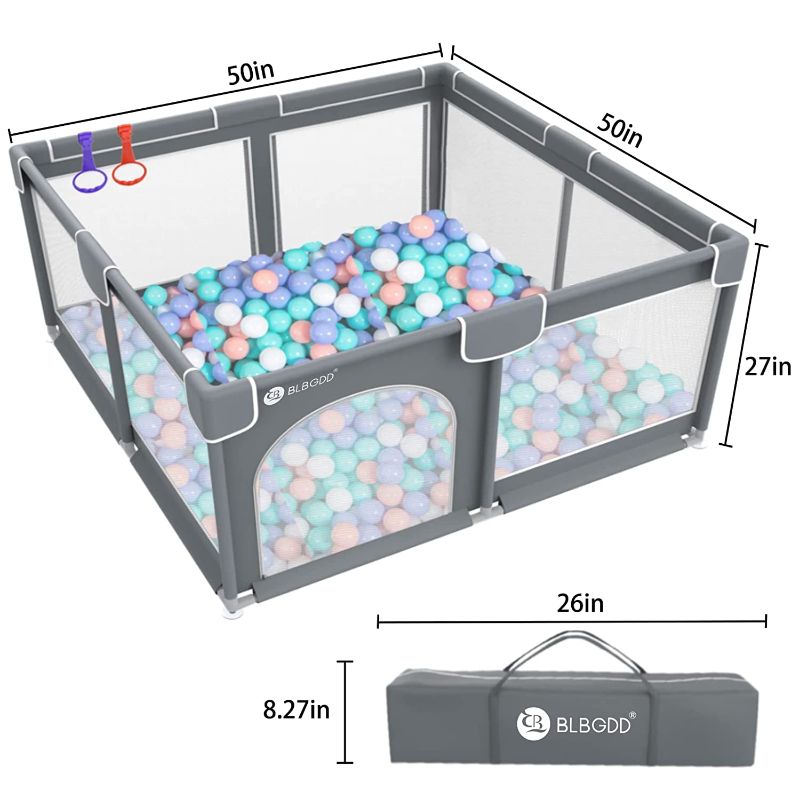 Photo 1 of Baby Playpen,Playpens for Babies, Large Playpen for Toddlers,Baby Fence Play Area, Sturdy Safety Baby Play Yard Fence?Baby Gate Playpen (50"x50"Gray)
