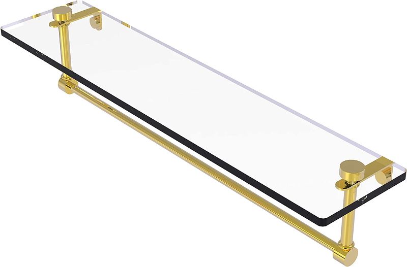 Photo 1 of Allied Brass NS-1/22TB 22 Inch Vanity Integrated Towel Bar Glass Shelf, Polished Brass
