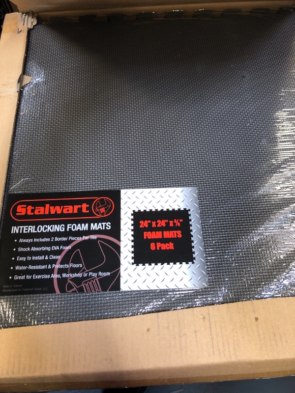 Photo 2 of Foam Mat Floor Tiles, Interlocking EVA Foam Padding by Stalwart – Soft Flooring for Exercising, Yoga, Camping, Playroom – 6 Pack, .375 inches thick, 24" X 24" X 0.375", Gray, Model:75-ST6004
