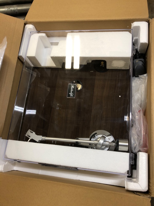 Photo 2 of Turntables Belt-Drive Record Player with Wireless Output Connectivity, Vinyl Player Support 33&45 RPM Speed Phono Line Output USB Digital to PC Recording with Advanced Magnetic Cartridge&Counterweight Bark Brown UNABLE TO TEST THIS PRODUCT FOR FUNCTIONALI