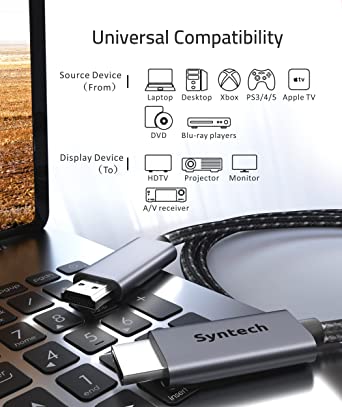 Photo 1 of 4K HDMI Cable 6ft (2-Pack), Syntech 18Gbps High-Speed HDMI 2.0 Cable, 4K 60Hz Aluminum Shell Braided HDMI Cord, HDR, ARC, Compatible with MacBook Pro 2021 14/16 inch, UHD TVs, PC, PS5/PS4, Xbox