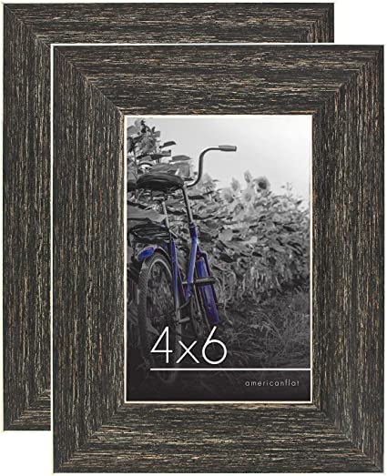 Photo 1 of Americanflat 4x6 Rustic Picture Frame with Polished Glass - Horizontal and Vertical Formats for Wall and Tabletop - Pack of 2  factory szealed 
