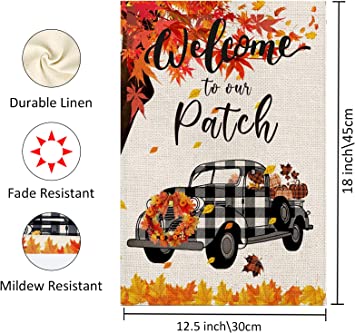 Photo 1 of 
Fall Garden Flag 12x18 Double Sided, Truck Garden Flag, Maple Leaf Pumpkin Fall Flag for Yard Farmhouse Lawn Outdoor Fall Decor