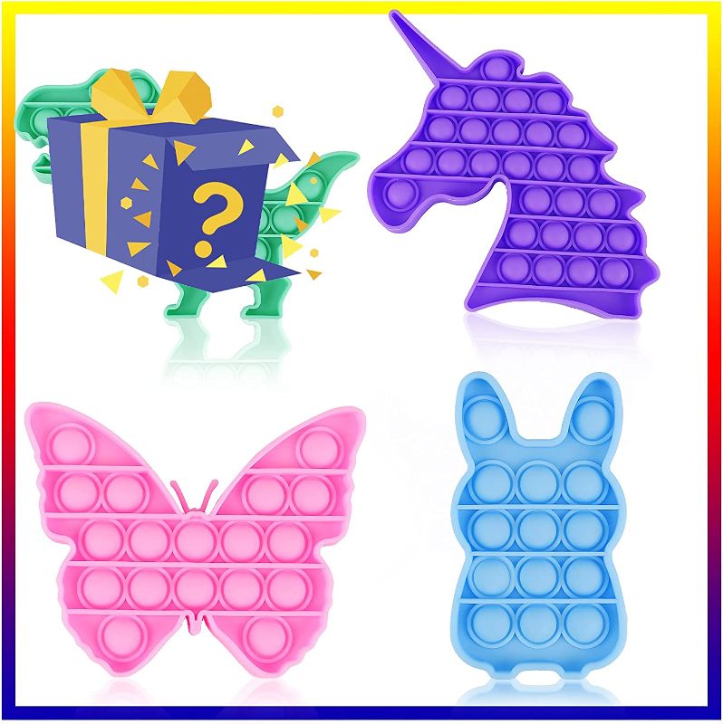 Photo 1 of 4 Packs Toy, Sensory Anxiety Stress Relief Satisfying ADHD Cheap Bubble Set, Unicorn Dinosaurs Butterfly
