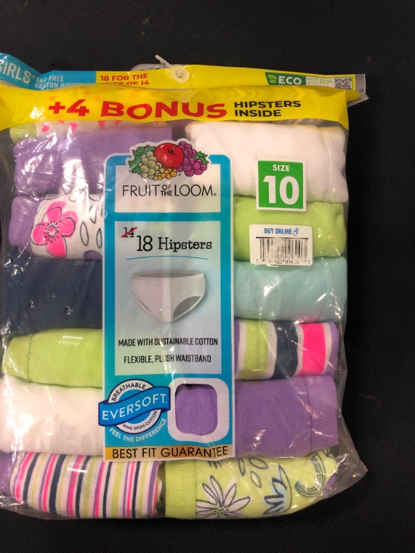 Photo 2 of Fruit of the Loom Girls Underwear EverSoft Cotton Hipsters 14+4 Bonus Pack SIZE 10