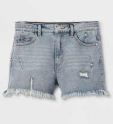 Photo 1 of Girls' A-Line High-Rise Jean Shorts - art class Medium Wash XXL (18), Medium Blue
