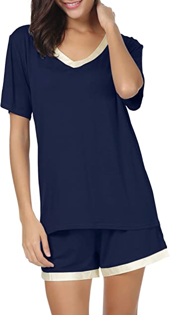 Photo 1 of Invug Women Nightwear Short Sleeve Shirt and Shorts Pajama Set V Neck Sleepwear size M