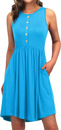 Photo 1 of EASYDWELL Sleeveless Casual Summer Flare Tshirt Dress with Pockets Sundresses for Women