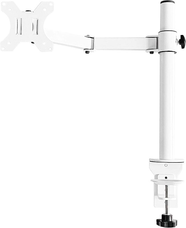 Photo 1 of Vwindesk Single LCD Monitor Arm Desk Mount Fully Adjustable Stand Fits 1 Screen up to 27 inch, 22 lbs Weight Capacity, White
