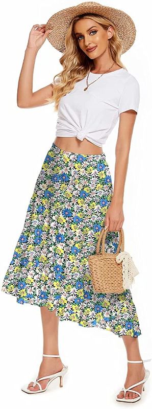 Photo 1 of A ADILACA Women's Floral High Waist A-Line Ruffle Asymmetrical High Low Hem Casual Beach Party Swing Chiffon Skirt
, SIZE XXLARGE