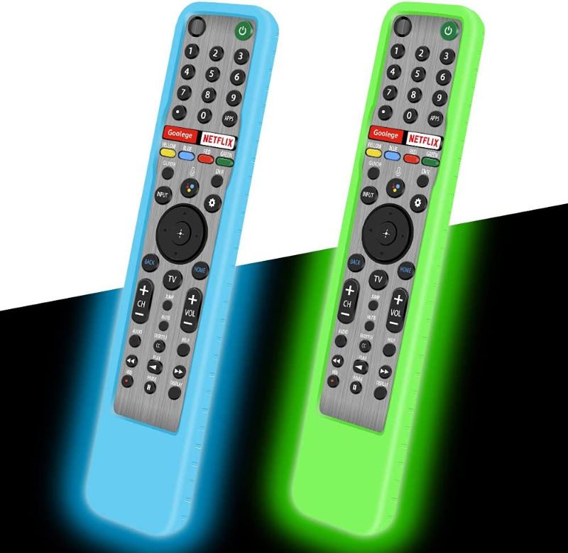 Photo 1 of 2 Pack Silicone Case for Sony RMF-TX600U RMF-TX500U Remote Control [Anti-Slip] Protective Cover for Sony RMF-TX621U RMF-TX520U Voice Remote Case Sleeve Holder Protector Skin-Glow Blue, Glow Green

