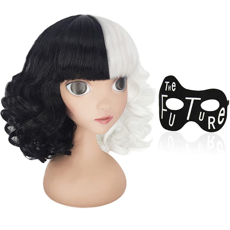 Photo 1 of Ariker Cruella Deville Wig Kids Black and White Wig for Cruella Costume for Halloween Party AK014BWA
