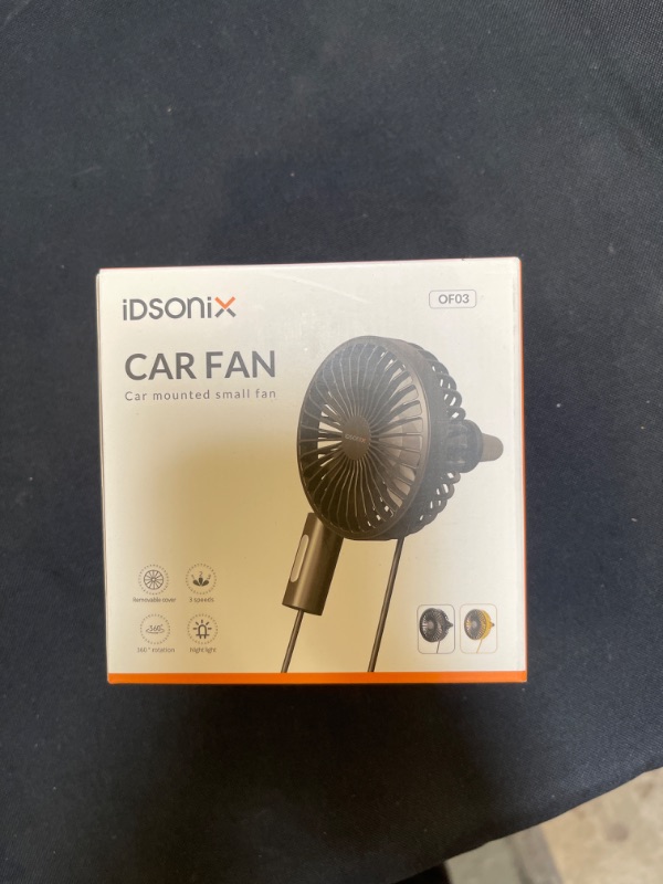 Photo 2 of iDsonix Car Fan, USB Fan for Car with Night Light, Strong Wind Portable Fan for Car Vent 3 Speeds Car Cooling Fan with Clip 360°Rotation Vehicle Fan for Car RV SUV Truck, Black
