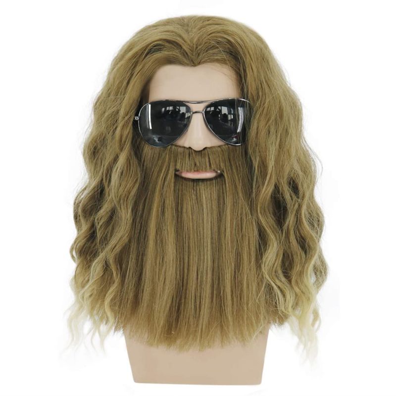 Photo 1 of Bopocoko Fat Thor Wig Costume with Mustache Blonde Brown Wigs for Men Cute Curly Wigs for Party Costume Halloween 