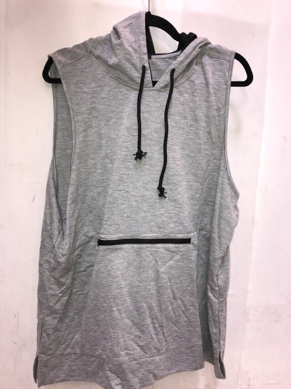 Photo 1 of COOFANDY UNISEX SLEEVLESS GREY SOFT COTTON HODDED WORKOUT VEST / RUNNING SHIRT  W FRONT POCKET  SIZE XL 