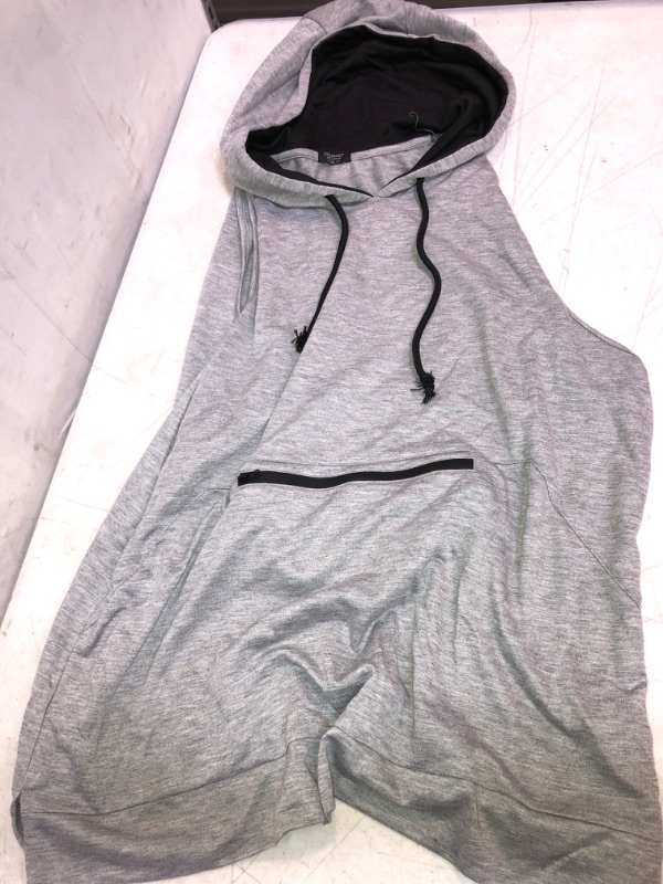 Photo 2 of COOFANDY UNISEX SLEEVLESS GREY SOFT COTTON HODDED WORKOUT VEST / RUNNING SHIRT  W FRONT POCKET  SIZE XL 