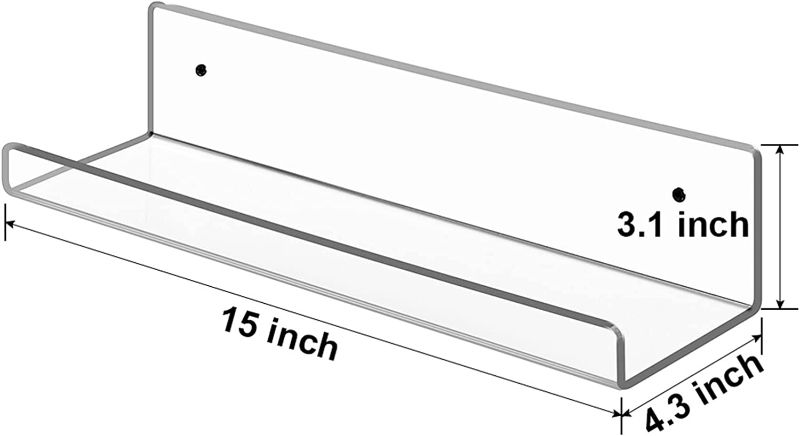 Photo 2 of Acrylic Floating Shelves, 6 Pack 15" Invisible Shelf Wall Ledge Bookshelf Bedroom Bathroom Kitchen Shelves Book Toys Funko Pop Figures Display Shelves, Clear