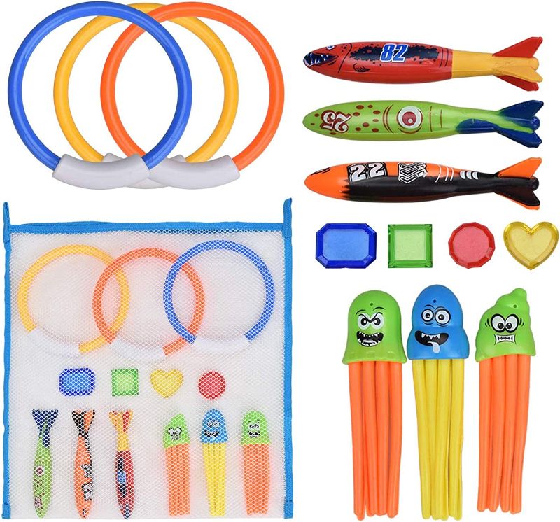 Photo 1 of Browill [14 Pack] Diving Toys Set with Net Bag, Pool Toys for Kids & Swim Toys, Great Gifts &Toys for Boys and Girls, Ages 3, 4, 5, 6, 7, 8, 9, 10, 11, 12