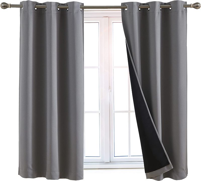 Photo 1 of 100% Blackout Window Curtains: Room Darkening Thermal Window Treatment with Light Blocking Black Liner for Bedroom, Nursery and Day Sleep - 2 Pack of Drapes, Glacier Gray (54” Drop x 42” Wide Each)