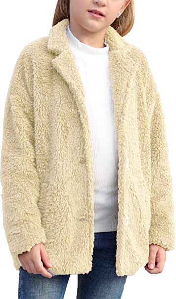 Photo 1 of GORLYA Girls Casual Shaggy Lapel Faux Fur Fleece Cardigan Jacket Warm Outwear Coat SIZE 9-10 YEARS