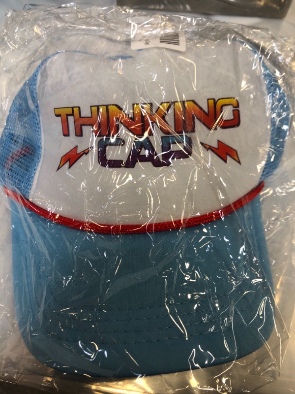 Photo 2 of Blue Baseball Cap Funny Hats Retro Trucker Hat Novelty Costume Accessories Men Women "THINKING CAP"
