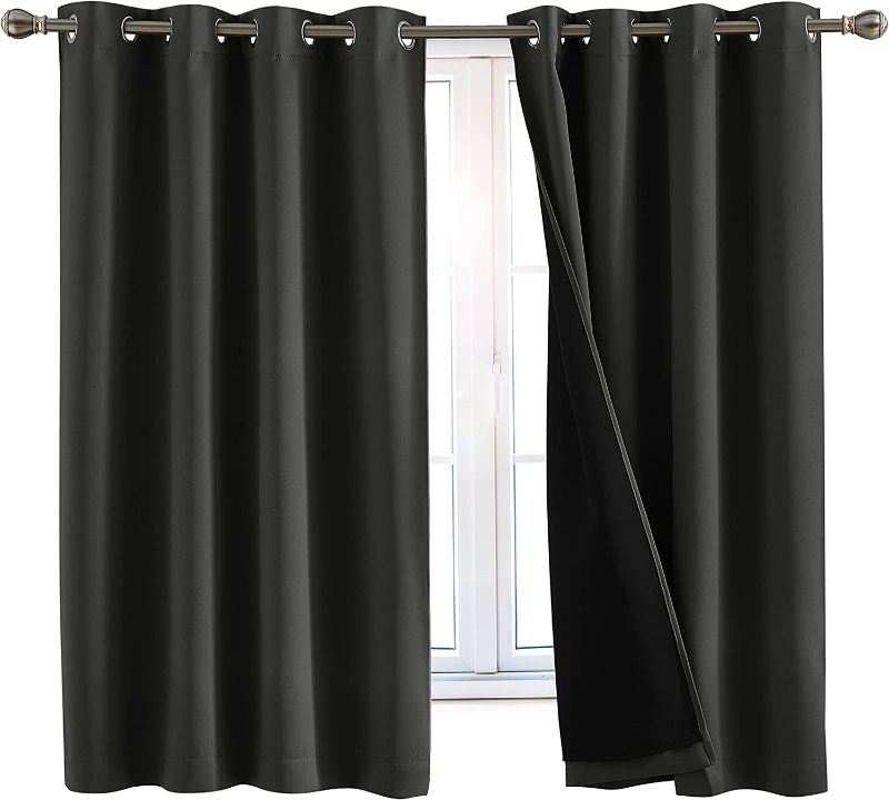 Photo 1 of 100% Blackout Window Curtains: Room Darkening Thermal Window Treatment with Light Blocking Black Liner for Bedroom, Nursery and Day Sleep - 2 Pack of Drapes, Charcoal (63” Drop x 52” Wide Each)
