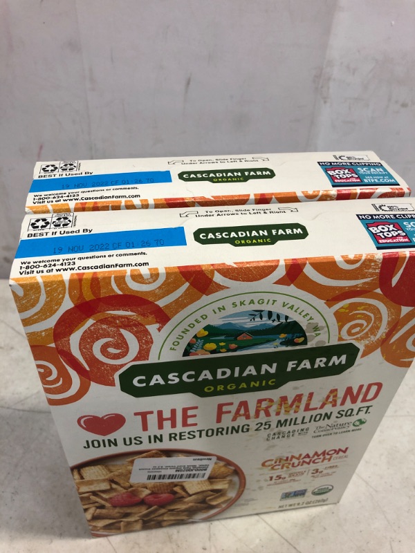 Photo 2 of 2 Packages---Cascadian Farm Organic Cinnamon Crunch Cereal, Whole Grain Cereal, 9.2 oz -- Exp 11/19/2022