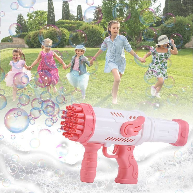 Photo 1 of Bazooka Bubble Gun,34 Holes Bubble Blaster,Automatic Bubble Machine, Summer Outdoor Toy Gifts for Kids Birthday Party Wedding (Pink)