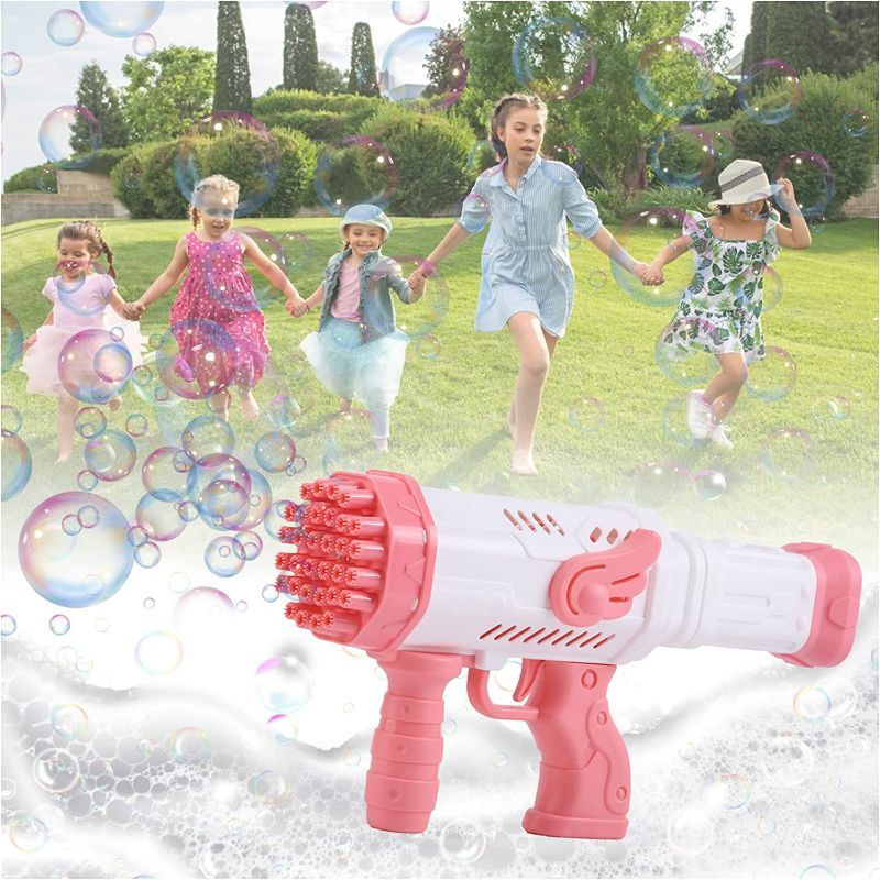 Photo 1 of Bazooka Bubble Gun,32 Holes Bubble Blaster,Automatic Bubble Machine, Summer Outdoor Toy Gifts for Kids Birthday Party Wedding (Pink)