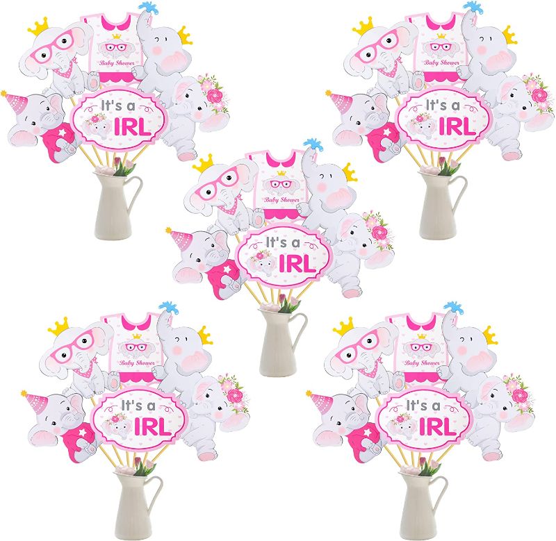 Photo 1 of 24pcs Elephant Baby Shower Decoration for Girl Pink Elephant Theme Table Topper Centerpieces for Baby Girl Baby Shower Birthday Party Supplies