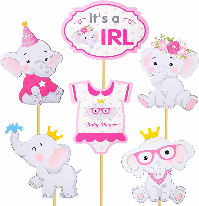 Photo 1 of 24pcs Elephant Baby Shower Decoration for Girl Pink Elephant Theme Table Topper Centerpieces for Baby Girl Baby Shower Birthday Party Supplies